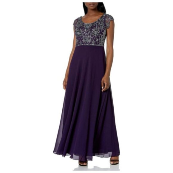 **J Kara** Women's Petite Long Dress with Flutter Sleeve 14P NWOT - Picture 1 of 8
